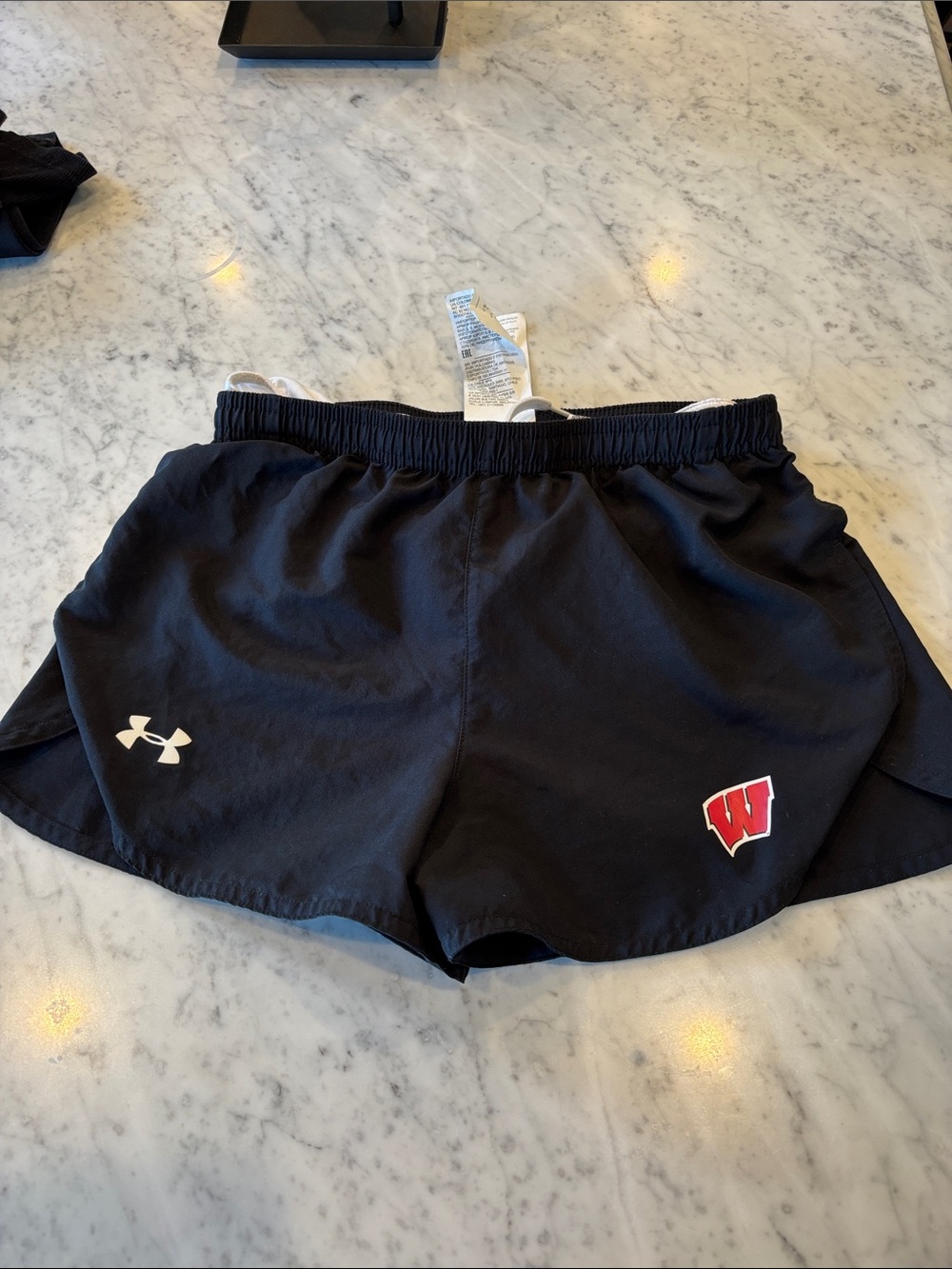 Under Armour Black Wisconsin Women's Athletic Shorts with Red 'W' Accent